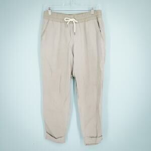 Athleta Size 4 Gray Bali Linen Drawstring Pull On Waist Tapered Leg Cuffed Pants